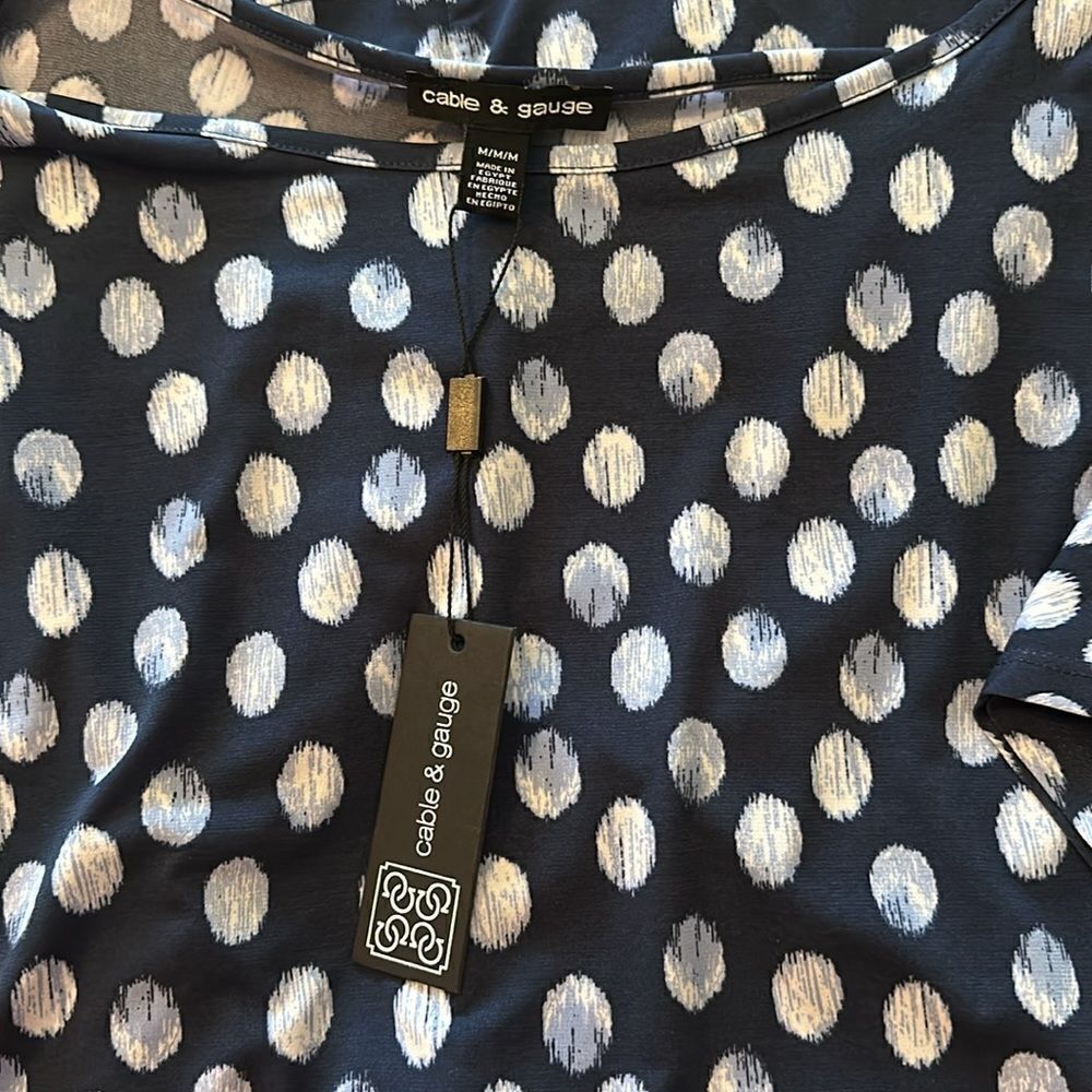 Cable & Gauge Navy Blue Polka Dota Short Sleeve Top Shirt Blouse Small S NWT - Picture 5 of 7